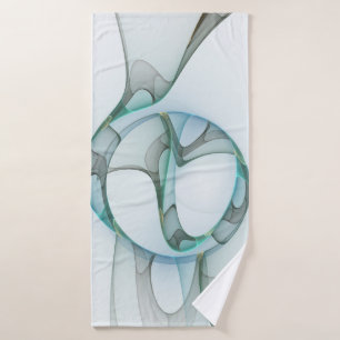 Modern Abstract Fractal Art Blue Turquoise Grey Bath Towel