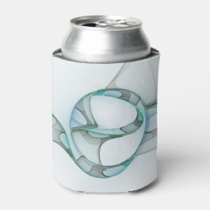 Modern Abstract Fractal Art Blue Turquoise Grey Can Cooler