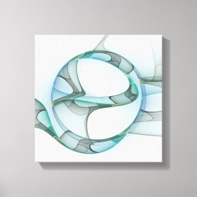 Modern Abstract Fractal Art Blue Turquoise Grey Canvas Print (Front)