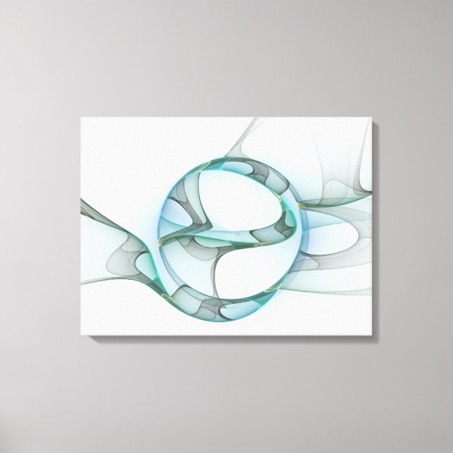 Modern Abstract Fractal Art Blue Turquoise Grey Canvas Print (Front)