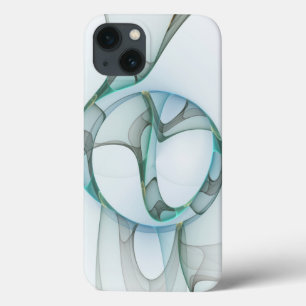 Modern Abstract Fractal Art Blue Turquoise Grey iPhone 13 Case