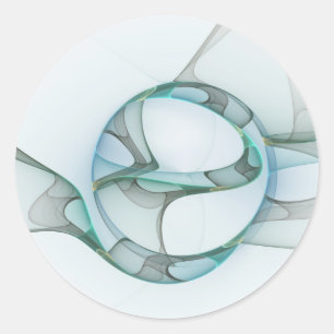 Modern Abstract Fractal Art Blue Turquoise Grey Classic Round Sticker