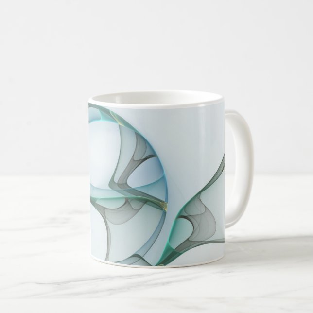 Modern Abstract Fractal Art Blue Turquoise Grey Coffee Mug (Front Right)