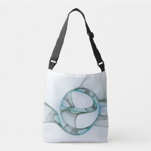 Modern Abstract Fractal Art Blue Turquoise Grey Crossbody Bag