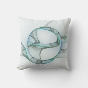 Modern Abstract Fractal Art Blue Turquoise Grey Cushion