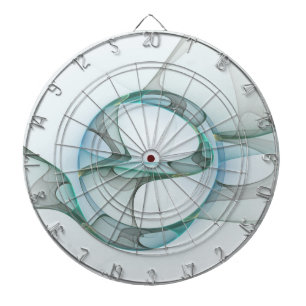 Modern Abstract Fractal Art Blue Turquoise Grey Dartboard