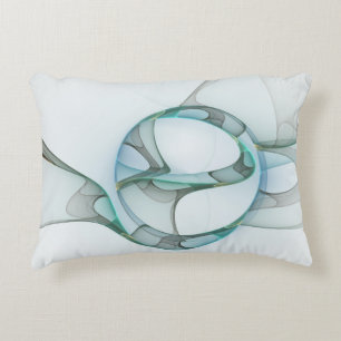 Modern Abstract Fractal Art Blue Turquoise Grey Decorative Cushion