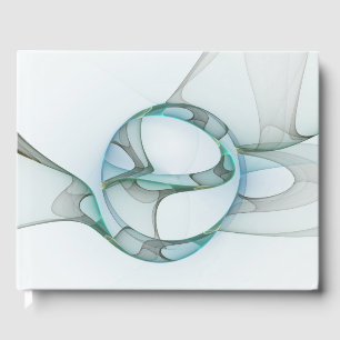Modern Abstract Fractal Art Blue Turquoise Grey Guest Book
