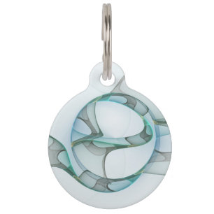 Modern Abstract Fractal Art Blue Turquoise Grey Pet Tag