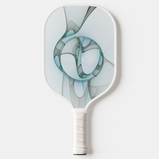 Modern Abstract Fractal Art Blue Turquoise Grey Pickleball Paddle (Front)