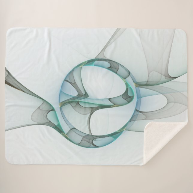 Modern Abstract Fractal Art Blue Turquoise Grey Sherpa Blanket (Front (Horizontal))