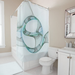 Modern Abstract Fractal Art Blue Turquoise Grey Shower Curtain