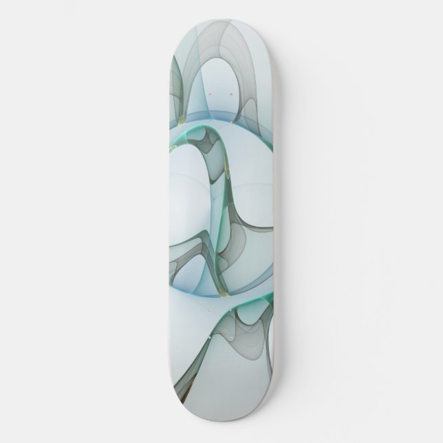 Modern Abstract Fractal Art Blue Turquoise Grey Skateboard (Front)
