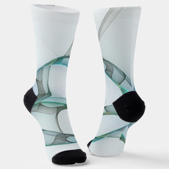 Modern Abstract Fractal Art Blue Turquoise Grey Socks (Angled)