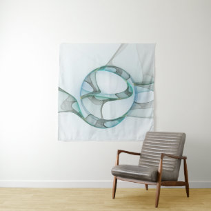 Modern Abstract Fractal Art Blue Turquoise Grey Tapestry