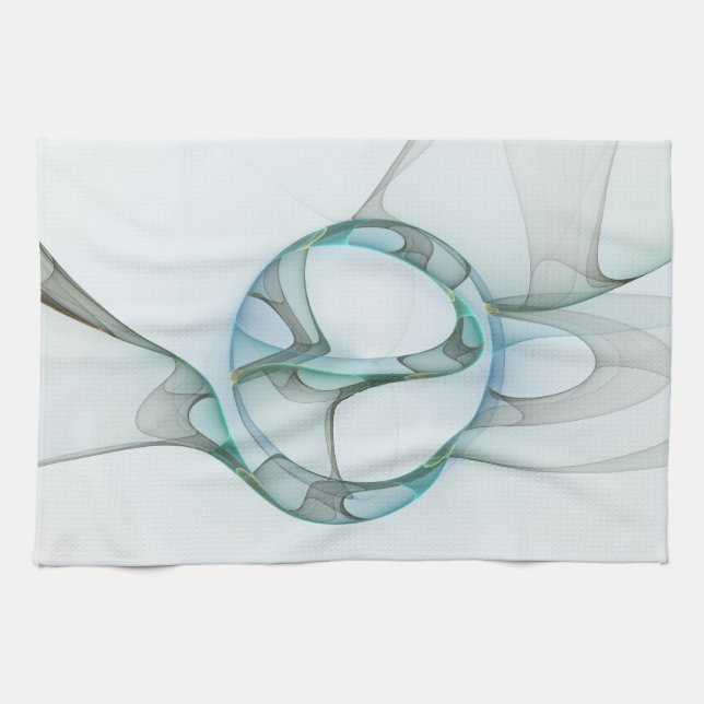 Modern Abstract Fractal Art Blue Turquoise Grey Tea Towel (Horizontal)