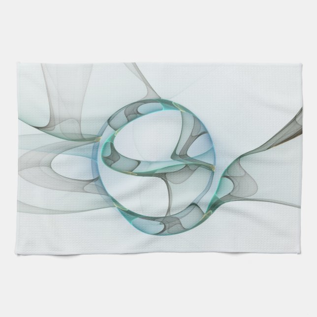 Modern Abstract Fractal Art Blue Turquoise Grey Tea Towel (Horizontal)