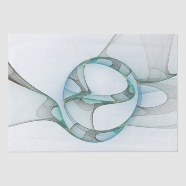 Modern Abstract Fractal Art Blue Turquoise Grey Tissue Paper (Front)