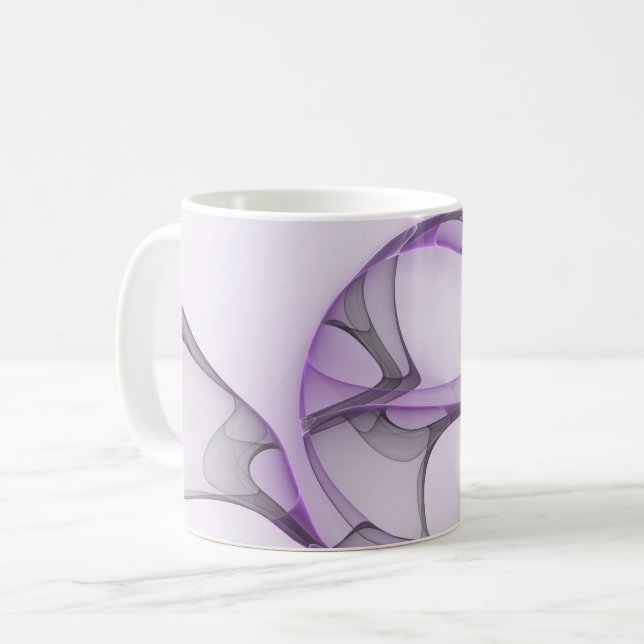 Modern Abstract Fractal Art Lavender Grey Coffee Mug (Front Left)