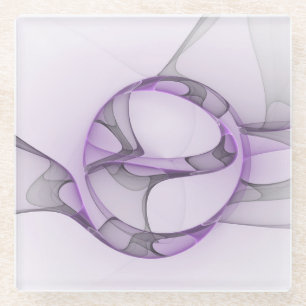Modern Abstract Fractal Art Lavender Grey Glass Coaster