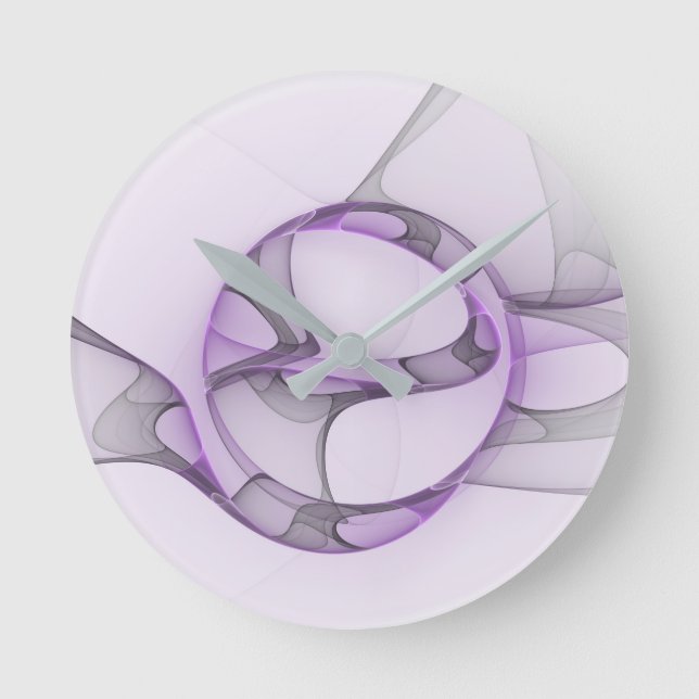 Modern Abstract Fractal Art Lavender Grey Round Clock (Front)