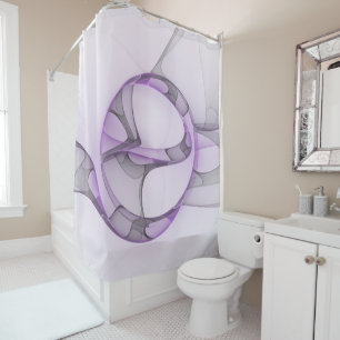 Modern Abstract Fractal Art Lavender Grey Shower Curtain