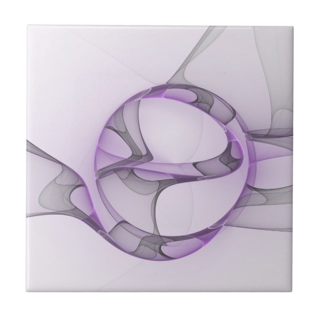 Modern Abstract Fractal Art Lavender Grey Tile (Front)