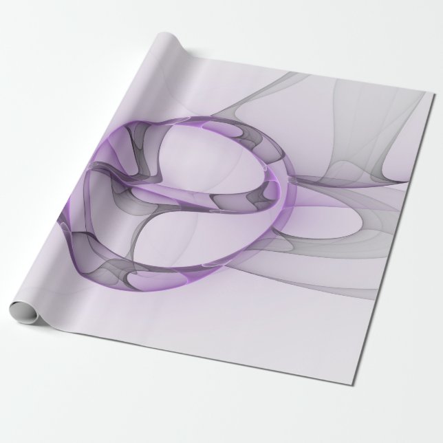 Modern Abstract Fractal Art Lavender Grey Wrapping Paper (Unrolled)