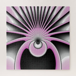 Modern Abstract Fractal Art Pink Gray Black Figure Jigsaw Puzzle