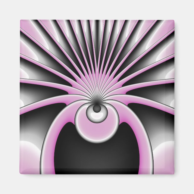 Modern Abstract Fractal Art Pink Grey Black Figure Magnet (Front)