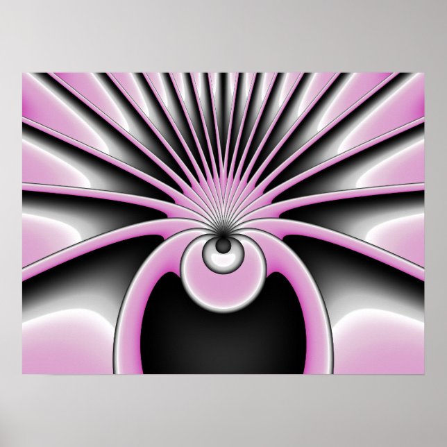 Modern Abstract Fractal Art Pink Grey Black Figure Poster (Front)