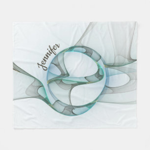 Modern Abstract Fractal Blue Turquoise Grey Name Fleece Blanket