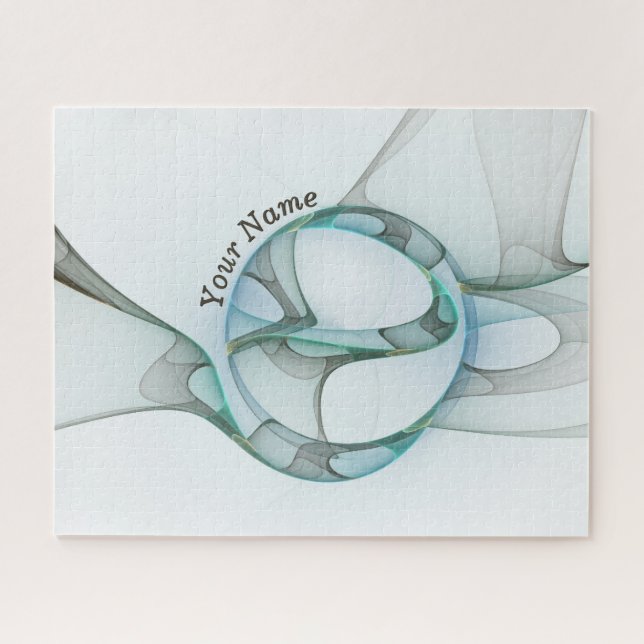 Modern Abstract Fractal Blue Turquoise Grey Name Jigsaw Puzzle (Horizontal)