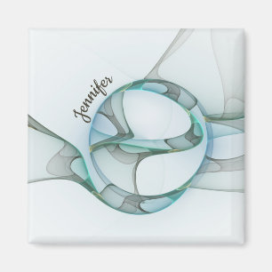 Modern Abstract Fractal Blue Turquoise Grey Name Magnet