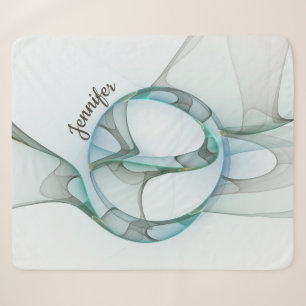 Modern Abstract Fractal Blue Turquoise Grey Name Sherpa Blanket