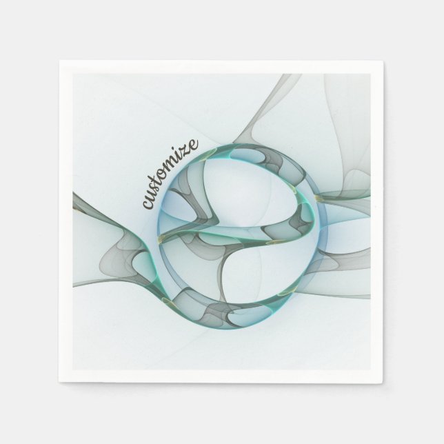 Modern Abstract Fractal Blue Turquoise Grey Text Napkin (Front)