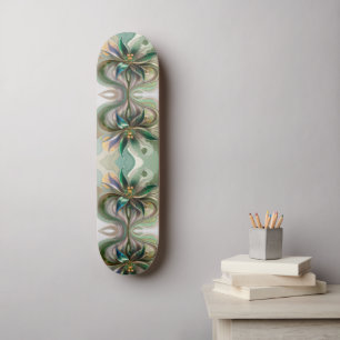 Modern Abstract Fractal Colourful Fantasy floral Skateboard