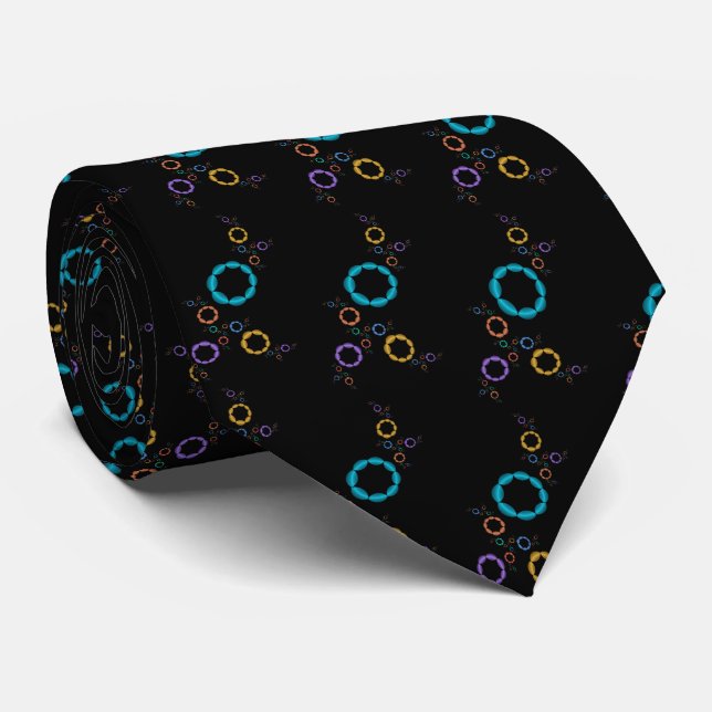Modern Abstract Fractal Pattern Black Background Tie (Rolled)