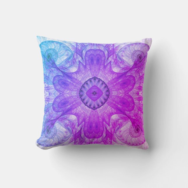 Modern Abstract Fractal Pink and Blue Design Cushion (Front)