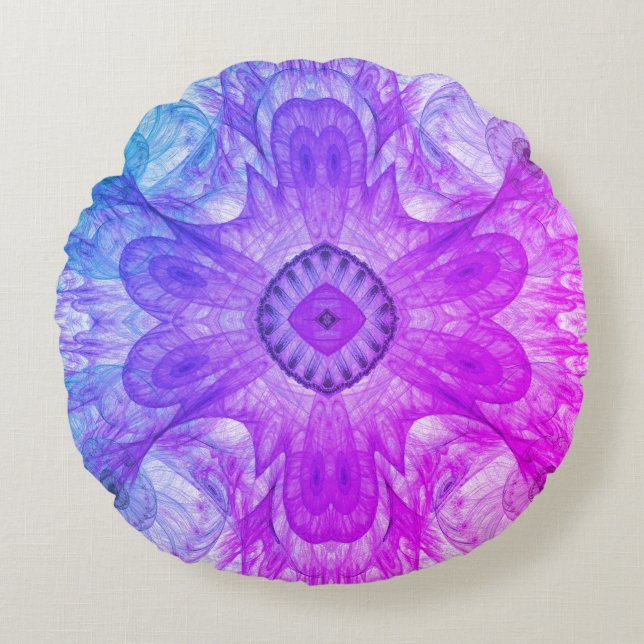 Modern Abstract Fractal Pink and Blue Design Round Cushion (Front)
