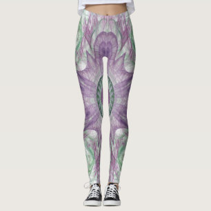 Modern Abstract Fractal Purple and Green Design Leggings