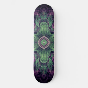 Modern Abstract Fractal Purple and Green Design Skateboard