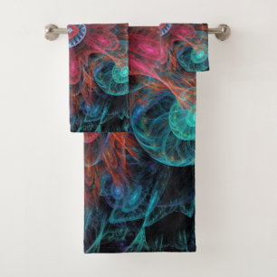Modern Abstract Fractal Red and Blue Design Bath Towel Set