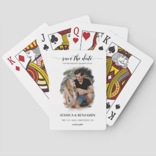 Modern Abstract Frame Script Photo Save The Date Playing Cards