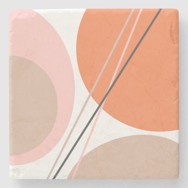Modern Abstract Geo Pastel Orange Pink Beige Stone Coaster (Front)