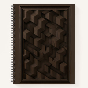 Modern Abstract Geometric 3D Wood Carved Hardcover Notebook