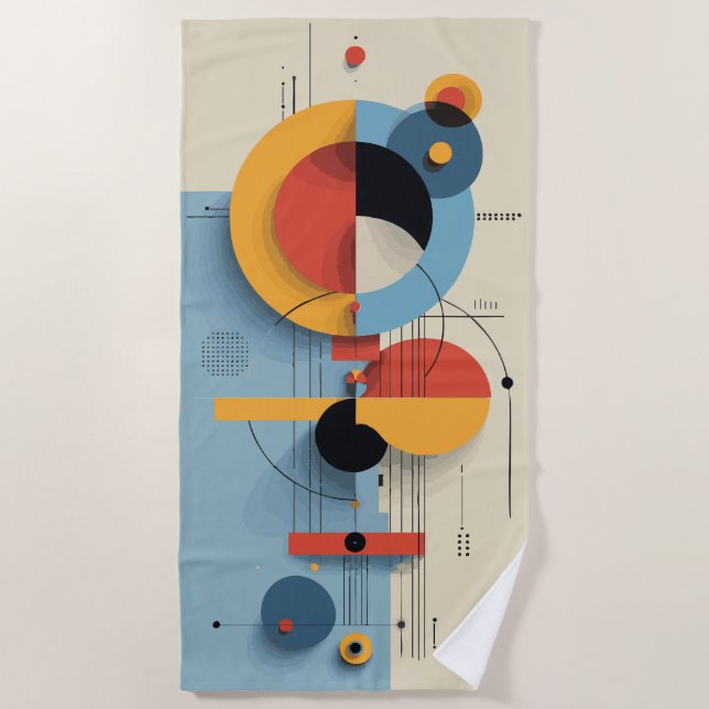 Modern Abstract Geometric Art Composition Beach Towel (Front)