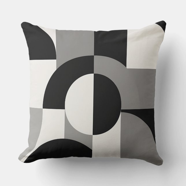 Modern Abstract Geometric Art Pattern in Monochrom Cushion (Front)
