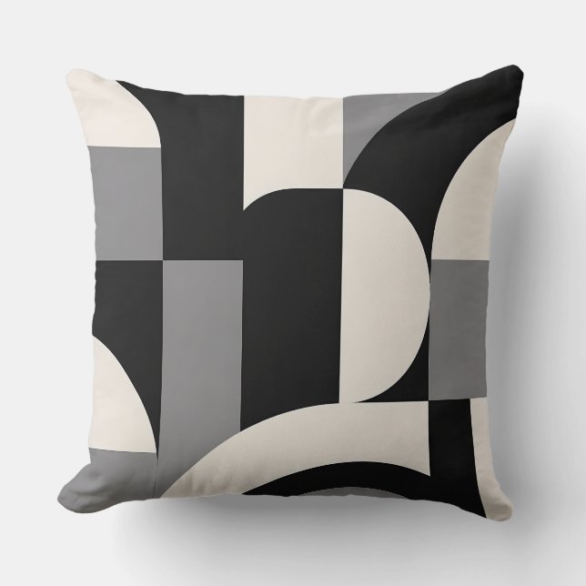 Modern Abstract Geometric Art Pattern in Monochrom Cushion (Front)