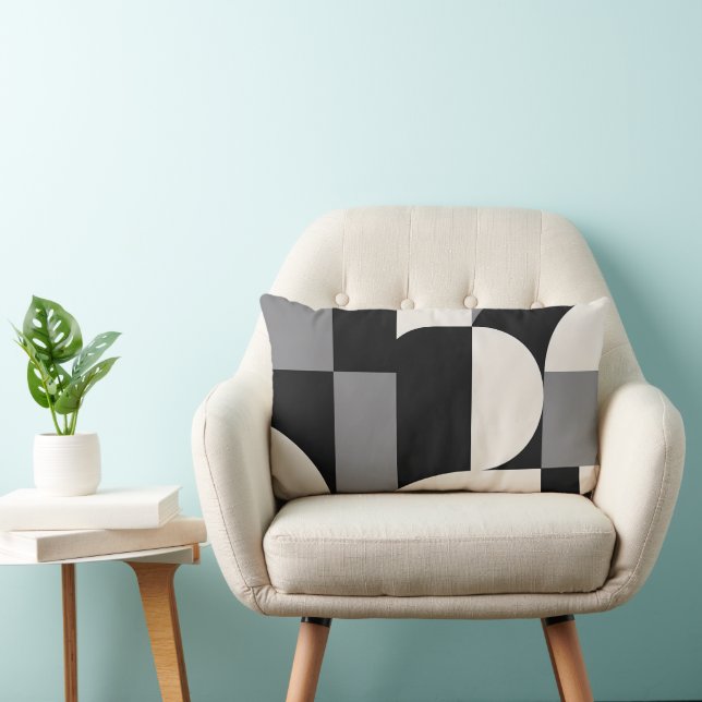 Modern Abstract Geometric Art Pattern in Monochrom Lumbar Cushion (Chair)